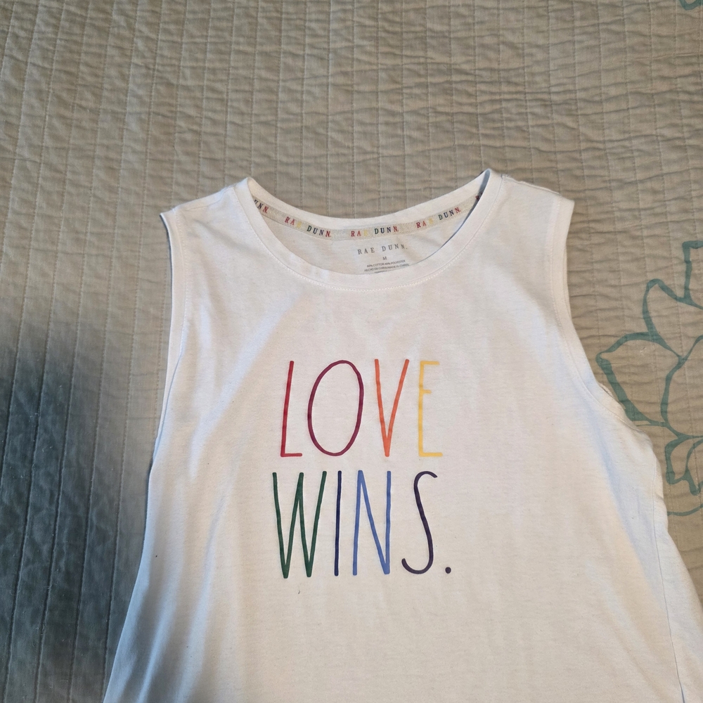 Rae Dunn White T-Shirt with Multicolor Logo